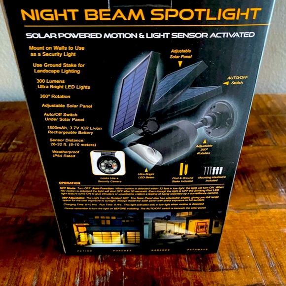 Solar powered 300 linens night beam spotlight with light sensor motion activated - Picture 4 of 4